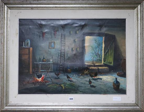 F. Zambardini, oil on canvas, interior scene with chickens, signed, 49 x 69cm